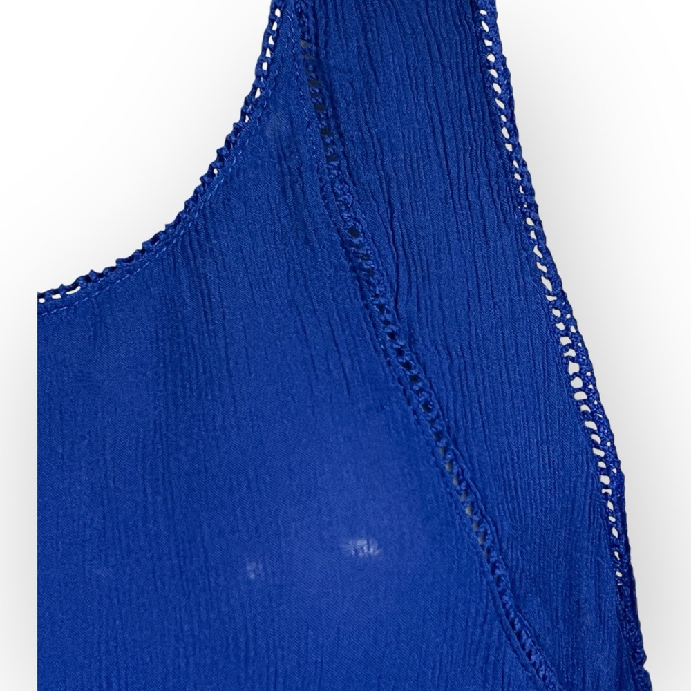 Pixley XL Tank Top Blue Scoop Neck Semi Sheer Sleeveless Blouse Bottom‎ Lace - Picture 5 of 14
